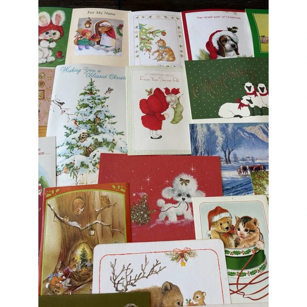 Vintage Animal Christmas Cards Fronts ONLY Scrapbooking Crafts Decoupage 50+